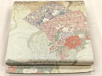 平和屋着物◎六通柄袋帯　唐織　色紙重ね草花文　金銀糸　正絹　逸品　CABJ6212yk