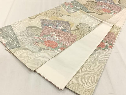 平和屋着物◎六通柄袋帯　唐織　色紙重ね草花文　金銀糸　正絹　逸品　CABJ6212yk