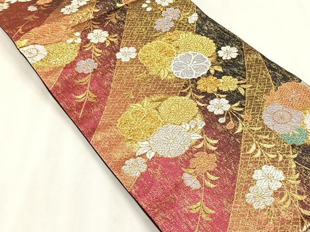 平和屋着物◎六通柄袋帯　花丸文　金糸　正絹　逸品　CABJ6217yk
