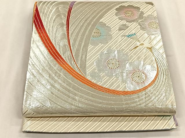 平和屋着物◎全通柄袋帯　孔雀花文　金銀糸　正絹　逸品　CABJ6218yk
