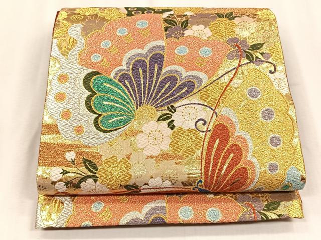 平和屋着物◎六通柄袋帯　唐織　舞蝶桜散らし　金銀糸　正絹　逸品　CABJ6219yk