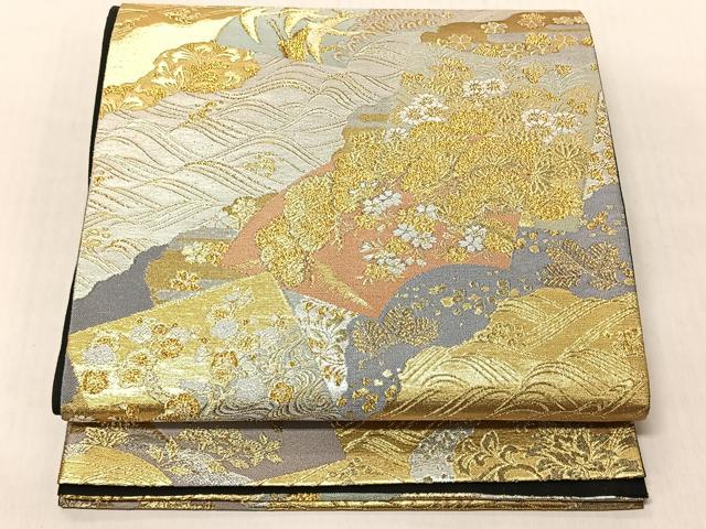 平和屋着物◎六通柄袋帯　道長扇面色紙文　金銀糸　正絹　逸品　CABJ6230yk