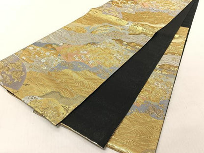 平和屋着物◎六通柄袋帯　道長扇面色紙文　金銀糸　正絹　逸品　CABJ6230yk