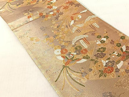平和屋着物◎六通柄袋帯　鳳凰地紙松竹梅　金糸　正絹　逸品　未使用　CABJ6232yk