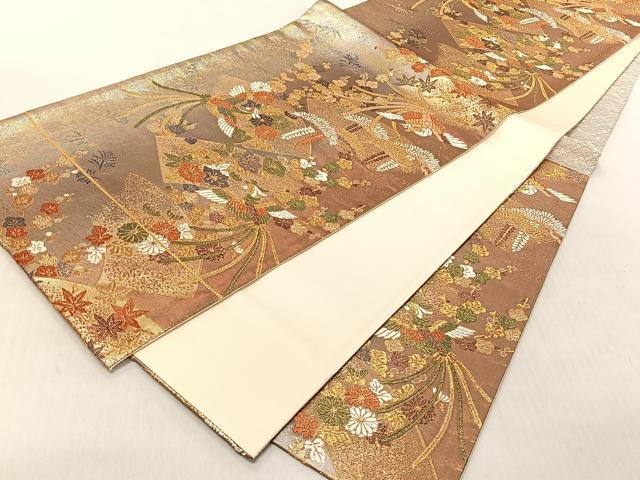 平和屋着物◎六通柄袋帯　鳳凰地紙松竹梅　金糸　正絹　逸品　未使用　CABJ6232yk
