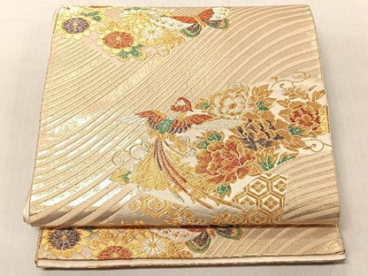 平和屋着物◎六通柄袋帯　地紙鳳凰花文　金糸　正絹　逸品　CABJ6235yk
