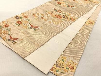 平和屋着物◎六通柄袋帯　地紙鳳凰花文　金糸　正絹　逸品　CABJ6235yk