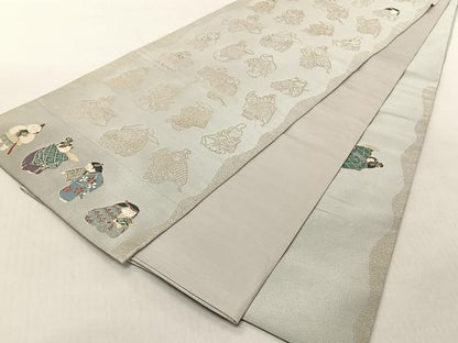 平和屋着物◎太鼓柄袋帯　唐子　金糸　正絹　逸品　CABJ6236yk