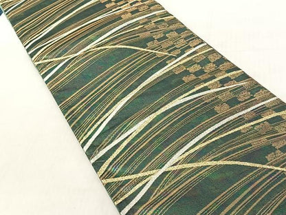 平和屋着物◎六通柄袋帯　芝草文　金銀糸　正絹　逸品　未使用　CABJ6237yk