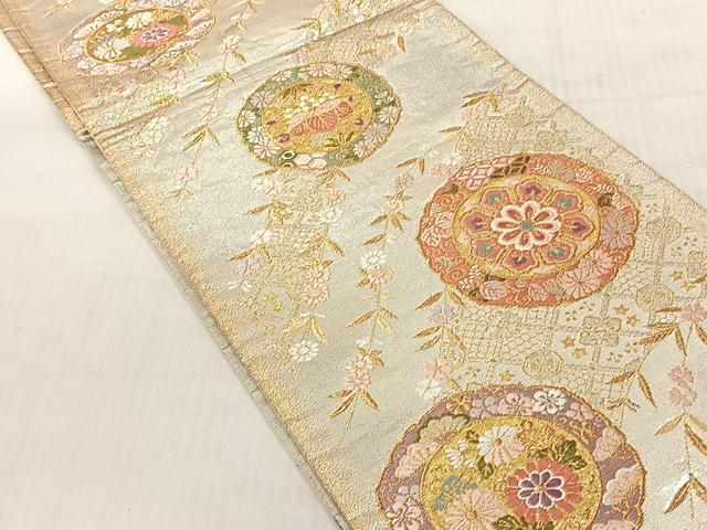 平和屋着物◎六通柄袋帯　絵皿草花文　金銀糸　正絹　逸品　CABJ6238yk