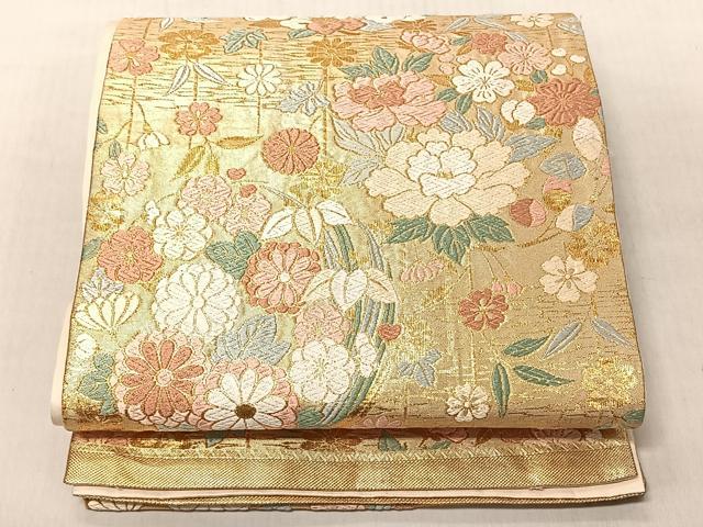 平和屋着物◎六通柄袋帯　唐織　草花文　金糸　正絹　逸品　CABJ6239yk
