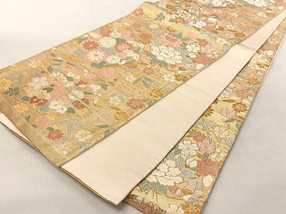 平和屋着物◎六通柄袋帯　唐織　草花文　金糸　正絹　逸品　CABJ6239yk