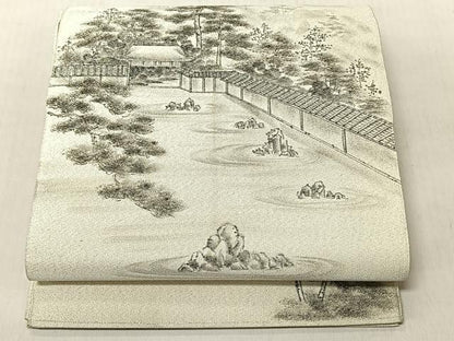 平和屋着物◎太鼓柄袋帯　作家物　綴れ　風景文　銀糸　正絹　逸品　CABJ6248yk