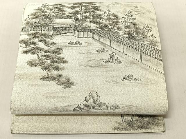 平和屋着物◎太鼓柄袋帯　作家物　綴れ　風景文　銀糸　正絹　逸品　CABJ6248yk