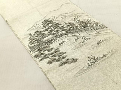 平和屋着物◎太鼓柄袋帯　作家物　綴れ　風景文　銀糸　正絹　逸品　CABJ6248yk