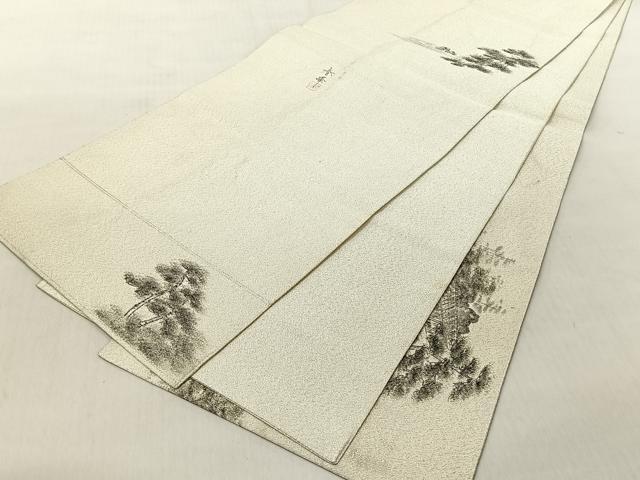 平和屋着物◎太鼓柄袋帯　作家物　綴れ　風景文　銀糸　正絹　逸品　CABJ6248yk