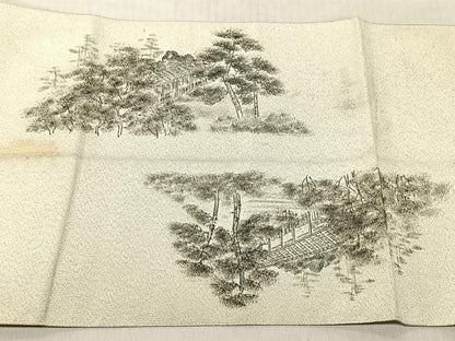 平和屋着物◎太鼓柄袋帯　作家物　綴れ　風景文　銀糸　正絹　逸品　CABJ6248yk