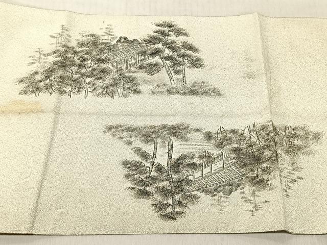平和屋着物◎太鼓柄袋帯　作家物　綴れ　風景文　銀糸　正絹　逸品　CABJ6248yk
