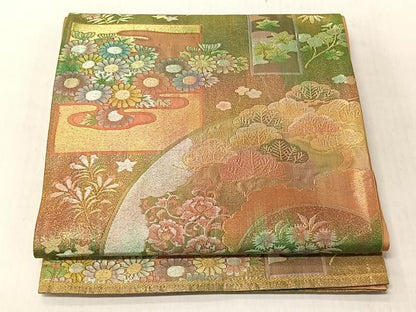 平和屋着物◎六通柄袋帯　彩梨地錦　金銀糸　正絹　逸品　CABJ6252yk