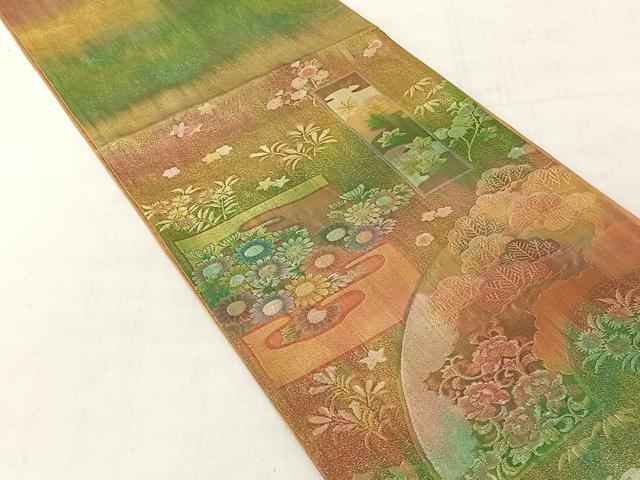 平和屋着物◎六通柄袋帯　彩梨地錦　金銀糸　正絹　逸品　CABJ6252yk