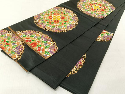 平和屋着物◎六通柄袋帯　唐織　花唐草文　黒地　金銀糸　正絹　逸品　CABJ6254yk