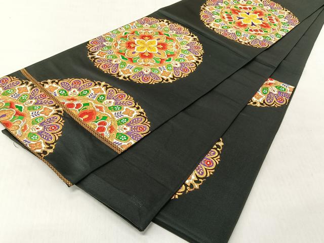 平和屋着物◎六通柄袋帯　唐織　花唐草文　黒地　金銀糸　正絹　逸品　CABJ6254yk