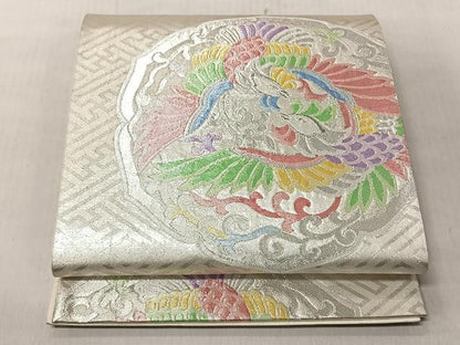 平和屋着物◎六通柄袋帯　向かい鳥唐草文　銀糸　正絹　逸品　CABJ6260yk