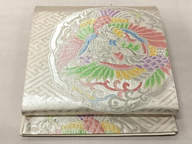 平和屋着物◎六通柄袋帯　向かい鳥唐草文　銀糸　正絹　逸品　CABJ6260yk
