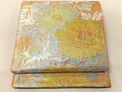 平和屋着物◎六通柄袋帯　ふくれ織　牡丹　金銀糸　正絹　逸品　CABJ6267yk