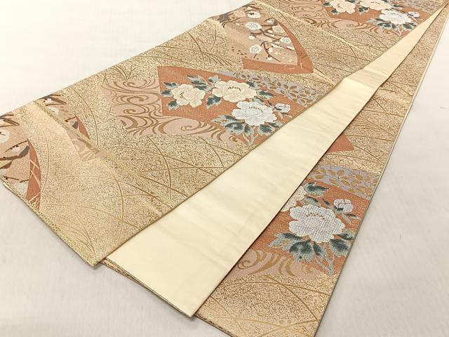 平和屋着物◎六通柄袋帯　地紙流水花文　金糸　正絹　逸品　CABJ6269yk