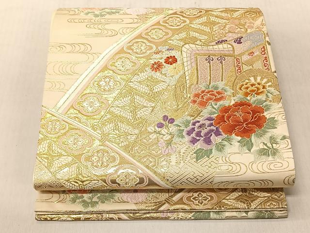 平和屋着物◎六通柄袋帯　唐織　九百錦　御所車花文　金糸　正絹　逸品　CABJ6271yk