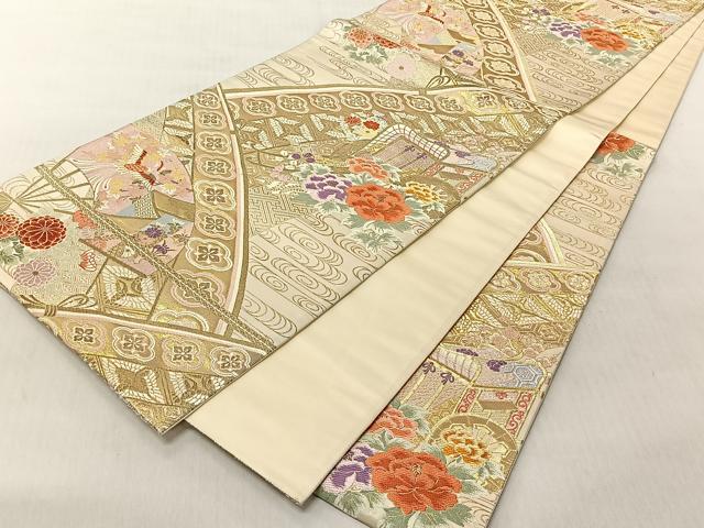 平和屋着物◎六通柄袋帯　唐織　九百錦　御所車花文　金糸　正絹　逸品　CABJ6271yk