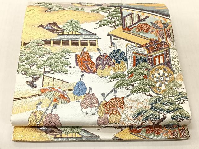 平和屋着物◎全通柄袋帯　唐織　源氏洛中遊文　金糸　正絹　逸品　CABJ6272yk
