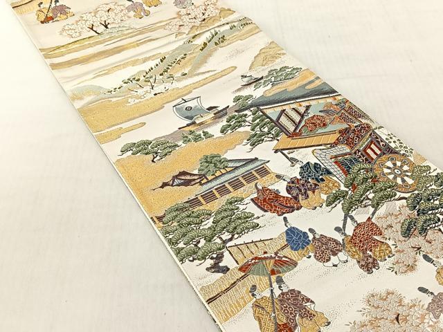 平和屋着物◎全通柄袋帯　唐織　源氏洛中遊文　金糸　正絹　逸品　CABJ6272yk