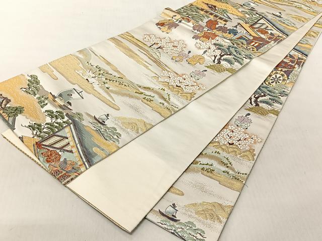 平和屋着物◎全通柄袋帯　唐織　源氏洛中遊文　金糸　正絹　逸品　CABJ6272yk
