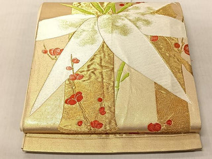平和屋着物◎六通柄袋帯　笹竹梅文　金糸　正絹　逸品　CABJ6273yk