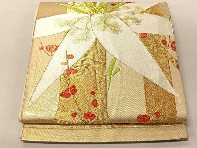 平和屋着物◎六通柄袋帯　笹竹梅文　金糸　正絹　逸品　CABJ6273yk