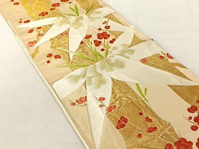 平和屋着物◎六通柄袋帯　笹竹梅文　金糸　正絹　逸品　CABJ6273yk