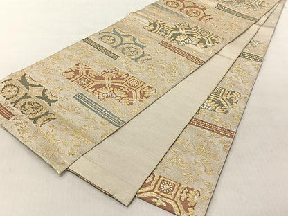 平和屋着物◎六通柄　本袋帯　花鳥文　金銀糸　正絹　逸品　CABJ6275yk