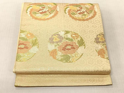 平和屋着物◎六通柄袋帯　鳳凰枝花丸文　金糸　正絹　逸品　CABJ6276yk