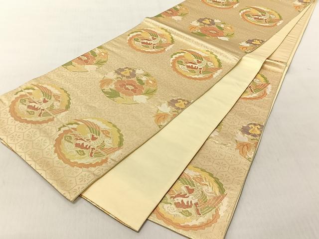 平和屋着物◎六通柄袋帯　鳳凰枝花丸文　金糸　正絹　逸品　CABJ6276yk