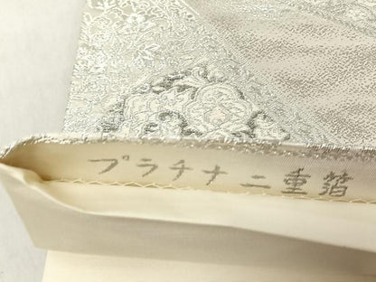 平和屋着物◎六通柄袋帯　正倉院花唐草文　プラチナ二重箔　正絹　逸品　CABJ6278yk