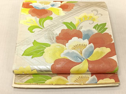 平和屋着物◎六通柄袋帯　枝花文　金銀糸　正絹　逸品　未使用　CABJ6279yk