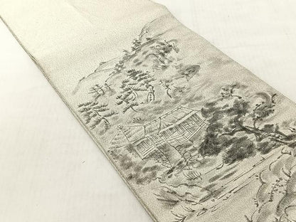 平和屋着物◎太鼓柄袋帯　作家物　綴れ　風景文　銀糸　正絹　逸品　CABJ6281yk