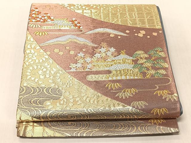 平和屋着物◎六通柄袋帯　松竹梅風景文　金銀糸　正絹　逸品　CABJ6283yk