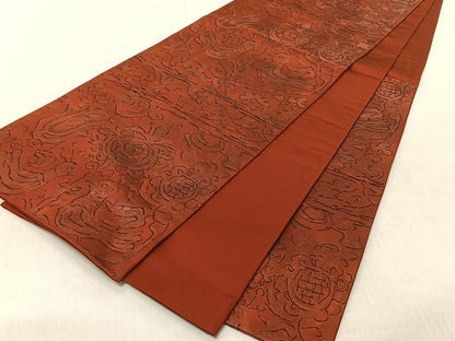 平和屋着物◎六通柄袋帯　ふくれ織　向かい鳥花文　銀通し地　正絹　逸品　CABJ6285yk