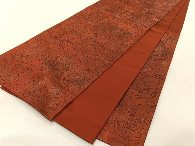 平和屋着物◎六通柄袋帯　ふくれ織　向かい鳥花文　銀通し地　正絹　逸品　CABJ6285yk