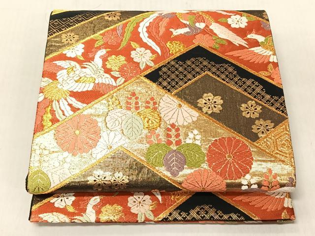 平和屋着物◎六通柄袋帯　唐織　鳳凰草花文　黒地　金糸　正絹　逸品　CABJ6286yk