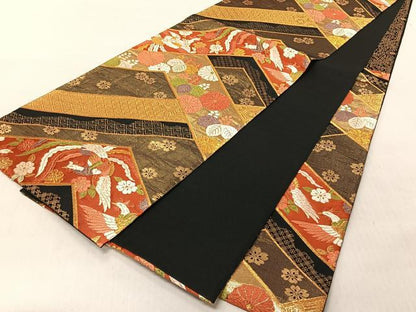 平和屋着物◎六通柄袋帯　唐織　鳳凰草花文　黒地　金糸　正絹　逸品　CABJ6286yk