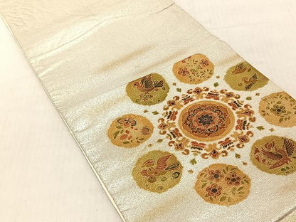 平和屋着物◎太鼓柄袋帯　正倉院花鳥文　金彩　鈴乃屋扱い　正絹　逸品　CABJ6293yk